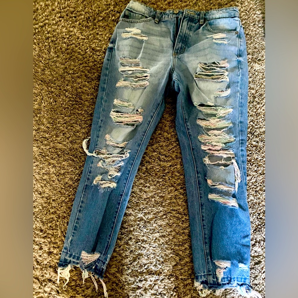 Kancan jeans with rainbow threads size 28, never worn.